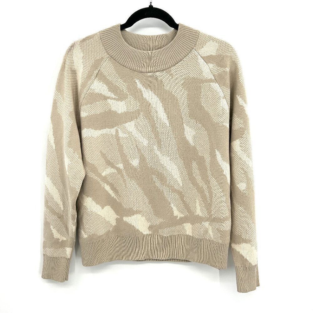 ATHLETA Cream Neutral Knit Merino Wool Textured Crew Neck Pullover Sweater XS